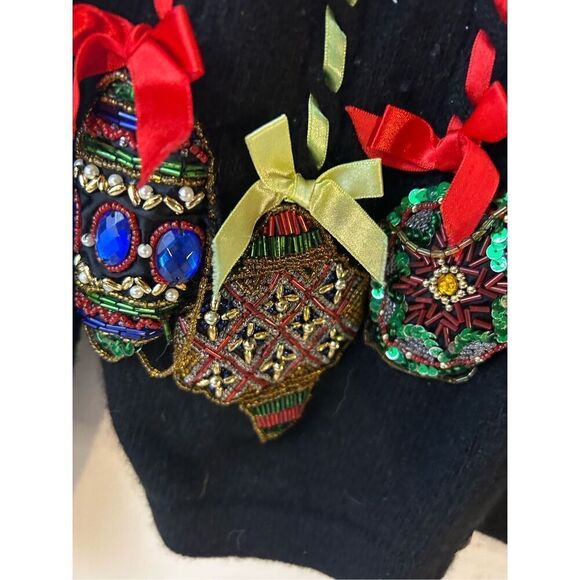 Westbound M petites sweater Christmas black 3D ornaments lambs wool blend rn#589 - Picture 3 of 8